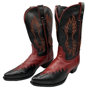 Harley Davidson Cowboy Boots Womens 6.5 Black Red Leather Flames Western Cowgirl - Picture 1 of 20