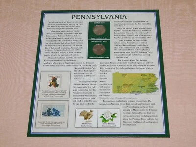AMERICA THE BEAUTIFUL 10" X 9"  2 STATE QUARTERS 2011 & STAMPS  PENNSYLVANIA - Image 1 of 4