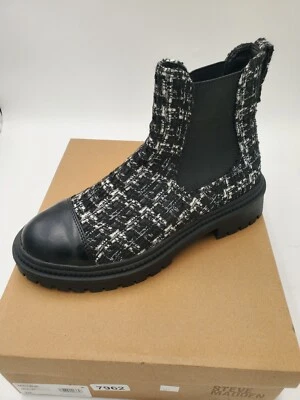 Steve Madden Mujer 9 M Mayslie Puntera Gorra Chelsea Botines - Negro/Blanco Boucle Foto 1 de 4