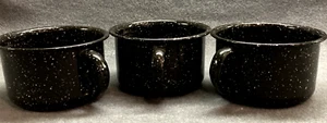 Enamel Coffee Tea Soup Cups Mugs Camping 2.25x4" 10oz Metal 3 Black Speckled  - Picture 1 of 7