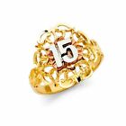 14k Tri Colored Tone Gold Flower Round Ring 15 ans or fleur bague