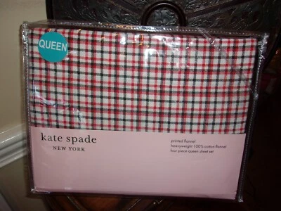 NIP Kate Spade New York Plaid Printed Cotton Flannel Queen Sheet Set 4pc - Image 1 of 3