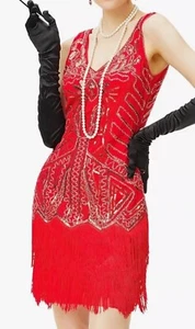 BABEYOND FLAPPER KLEID GR. MEDIUM ROT SALSA TANZEN 20ER JAHRE TOLLE GATSBY PARTY - Bild 1 von 7