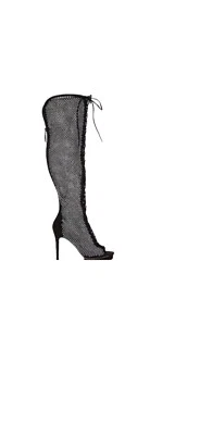 Tacones JLO de malla negros hasta la rodilla talla 9,5 con tacón de aguja de 4" y cordones Foto 1 de 4