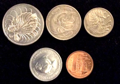 Singapore 5 coin set   Lionfish Swordfish Seahorse Pomfret fish - Image 1 of 2
