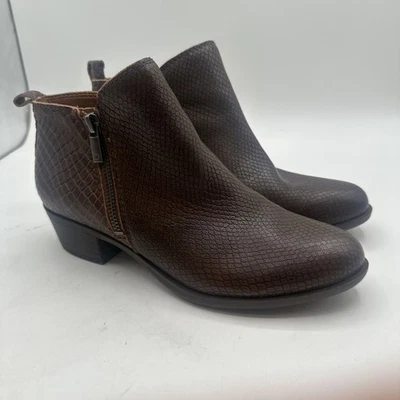 Lucky Brand Boots Womens 8 Brown Croc Embossed Leather Bootie Shoe - Image 1 of 4