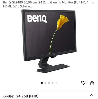 BenQ GL2480 60,96 cm (24 Zoll) Gaming Monitor (Full HD, 1 ms, HDMI, DVI),Schwarz - Bild 1 von 2