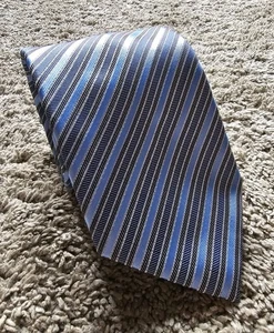 Giorgio Mariani Cravatte Blue & Gray Striped Silk Tie - Picture 1 of 4
