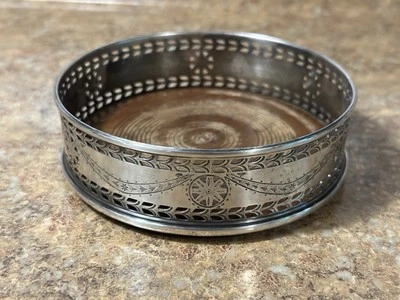 Stieff Presidential Smithsonian Wine Coaster Silverplate Wood Round Design - Image 1 of 4