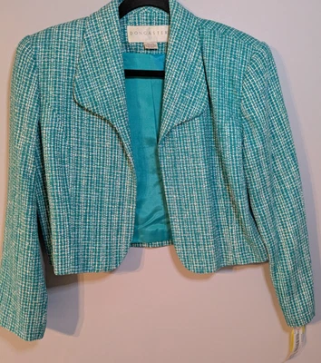 NWT - Doncaster Women's Green White Woven 100% Silk Cropped Jacket Size 12P - Image 1 of 4