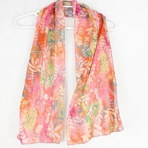 Sheer Womens Rectangular Scarf Pink Floral 13" x 38" Pastels - Picture 1 of 6