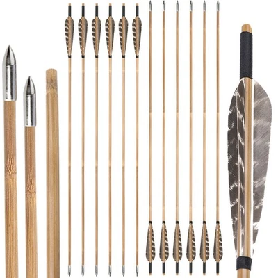 33" Bamboo Arrows 5" Naturer Feathers 8mm Archery Longbow Recurve Bow Hunting - Image 1 of 4