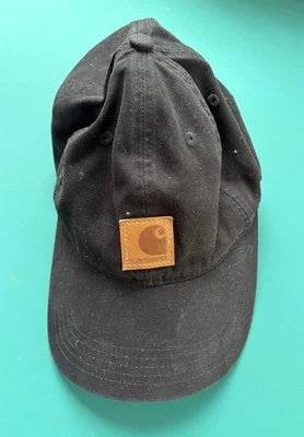 CARHARTT Men’s Black Signature Canvas Cap Hat Adjustable Strapback Logo Patch - Image 1 of 4