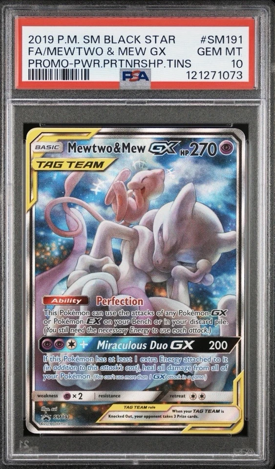 Mewtwo & Mew GX SM191 BLACK STAR PROMO #SM191 ARTE COMPLETO PSA 10 gemas como nuevo Foto 1 de 1