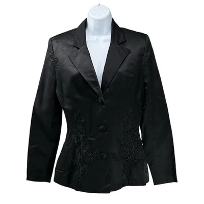 Helen Morley Vintage 90s Satin Blazer With Appliqué Lace Size 8 - Image 1 of 4
