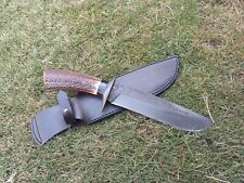 13" CUSTOM HANDMADE CARBON STEEL BLADE HUNTING BOWIE KNIFE STAG HANDLE+SHEATH