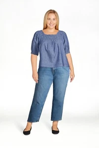 Free Assembly Women's Puff Sleeve Top, Blue, XXXL - Picture 1 of 3