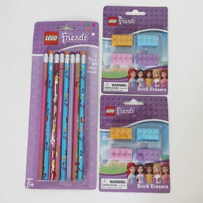 Nuevos lápices de madera Lego Friends 8 Nº 2 + 8 gomas de borrar Foto 1 de 2