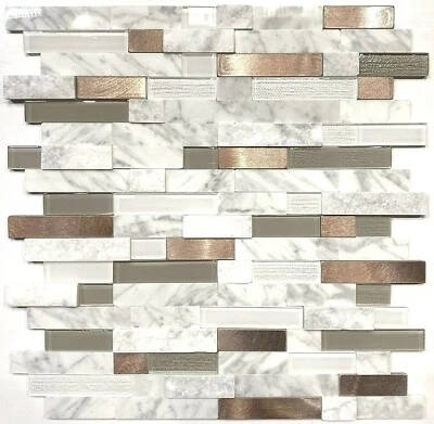 Azulejo de metal y vidrio mármol genuino pelar y pegar Carrara de cobre serie Amelie Foto 1 de 4