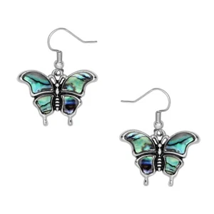 Butterfly Earrings Abalone Shell Wings Drop Dangle Silver Jewelry - Picture 1 of 2