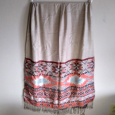 "Bufanda/chal Southwestern mezcla de algodón tostado/naranja/aqua/gris 27"" X 68""" Foto 1 de 3