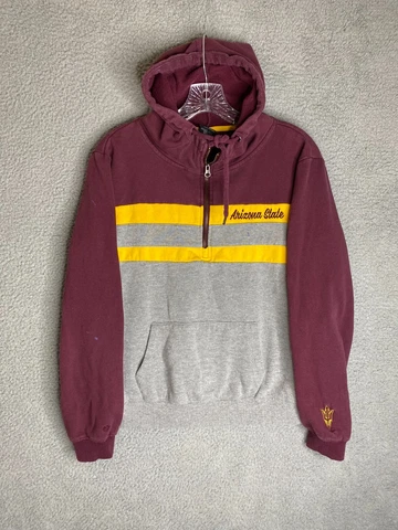 ASU Hoodie Womens Medium Gray/Maroon Fleece 1/4 Zip Long Sleeve Arizona State Cover