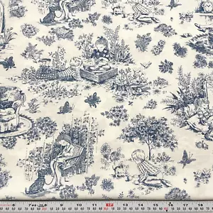 Vintage Faye Burgos Marcus Brothers Blue Toile Children Cotton Remnant 26" x 45" - Picture 1 of 2