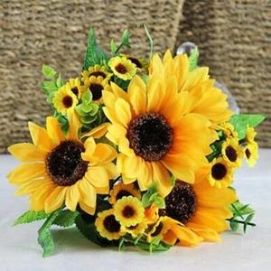 7 Heads Fake Sunflower Artificial Silk Flower Bouquet Home Wedding Floral Decors - Picture 1 of 11