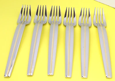 WMF Cromargan RUE ROYALE GOLD Stainless 6 Dinner Forks 18/8 Glossy Flatware - Image 1 of 4
