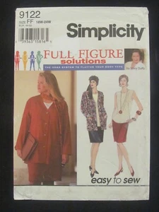 SIMPLICITY PATTERN - 9122 WOMEN'S JACKET SKIRT TOP SCARF 18W-24W PLUS UNCUT - Picture 1 of 2