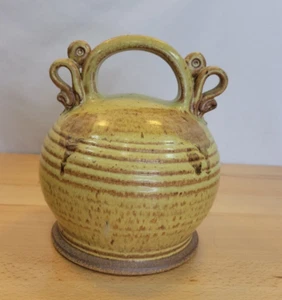 "Cubierta de cloche de cerámica de estudio mango de cúpula arrojado a mano bronceado moteado 8"" x 6,5""" - Imagen 1 de 9