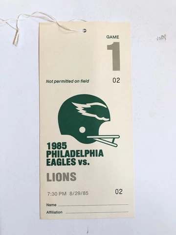 PHILADELPHIA EAGLES LIONS 1985 SIDELINE CREDENTIAL PASS 8/29/85 VETERANS Cover