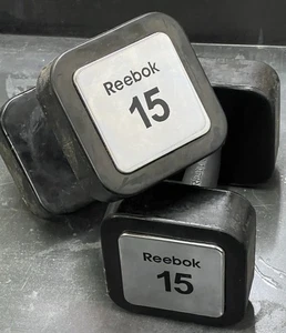 RARE 2 Vintage Reebok Square Head 15 LBS Dumbbells Rubber Coating Super Cool - Picture 1 of 5