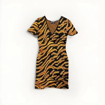 Mini Vestido ceñido al cuerpo con estampado de tigre Torn by Ronny Kobo - Cuello en V - Sexy Declaración Foto 1 de 4