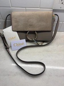 Chloe Faye Suede Leather Shoulder Bag Motty Grey Crossbody - Picture 1 of 23