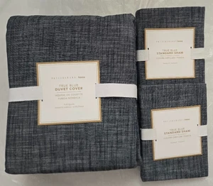 Copripiumino Pottery Barn Teen True Blue Completo/Regina 90"x88 + 2-Fham 26"x20" Denim - Foto 1 di 2