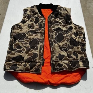 VINTAGE Walls Vest Mens L Brown Orange Reversible Full Zip Duck Camo Hunting 90s - Picture 1 of 12