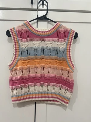 COTTON:ON WOMEN'S COTTON MULTICOLORED SLEEVELESS PULLOVER SWEATER SIZE LARGE - Image 1 of 4