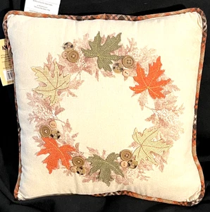 XIA Home Fashions Herbst Blätter Kissen mit Knöpfen orange grün 13 x 13 Zoll - Bild 1 von 3