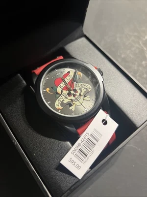Reloj de pulsera para hombre Ed Hardy Love Kills Slowly Skull Theme correa de silicona roja Foto 1 de 4