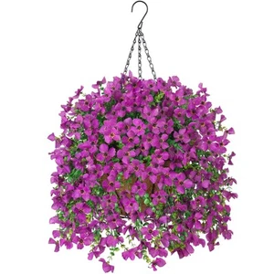 Artificial Hanging Flowers Plants with Basket for Outdoors, Realistic Faux Si... - Picture 1 of 7