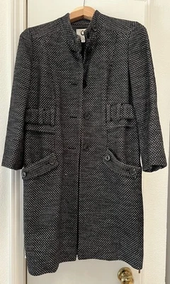 Abrigo Mayle Tweed Ludovine Negro Talla 2 Lana Algodón Mezcla Lino con Borde de Cuero Foto 1 de 4