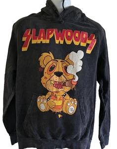 Slapwoods Hoodie Mens Large Black Graphic Bear Smoking Honey Pullover Sweatshirt - Picture 1 of 9
