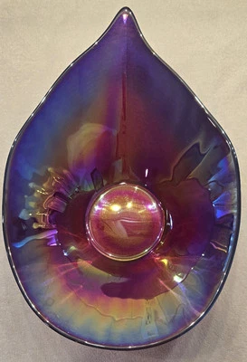 Cuenco de vidrio artístico colorido centro de mesa iridiscente en forma de hoja grande 15,5 x 10,5"  Foto 1 de 4