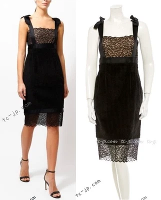 CHANEL 07A Black Lace Velvet Party Cocktail Dress Karl Lagerfeld 40 42 US8 10 - Image 1 of 4