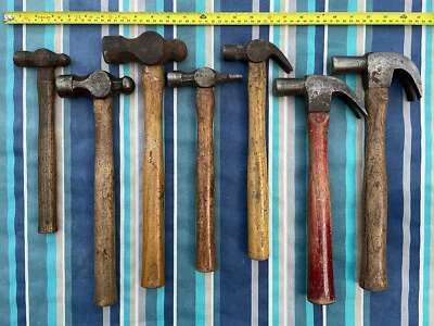 Lot of 7 Vintage Hammers – Ball-Peen, Cross-Peen & Claw, Wood Handles, Metalwork - Image 1 of 4
