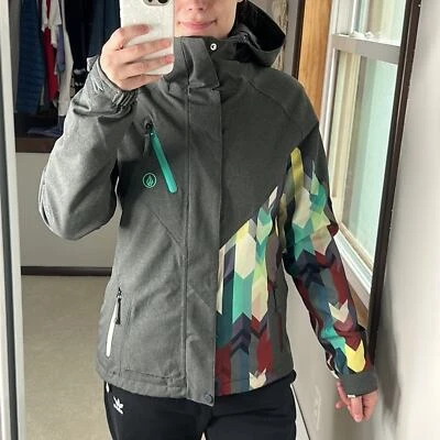 Volcom: Unique Slate Gray Geometric Fawn Snow Jacket - Image 1 of 4