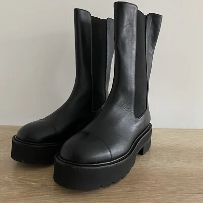Stuart Weitzman Presley Ultralift Lug Sole Leather Black Ankle Boots UK 2.5 EU35 - image 1 of 4
