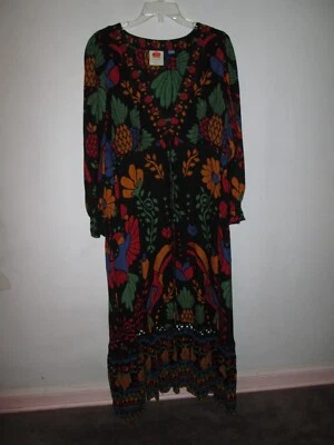 FARM RIO Anthropologie Georgette Maxi Colorful Dress Floral Black Plunge ~ XLP - Image 1 of 4