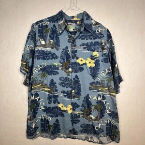Reyn Spooner Shirt Mens Large Blue Hawaiian Floral Short Sleeve Classic Fit - Picture 1 of 5